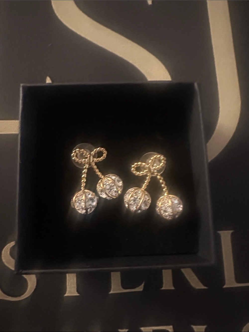 LSJ Cherry Drop Gold Earrings with CZ Accents